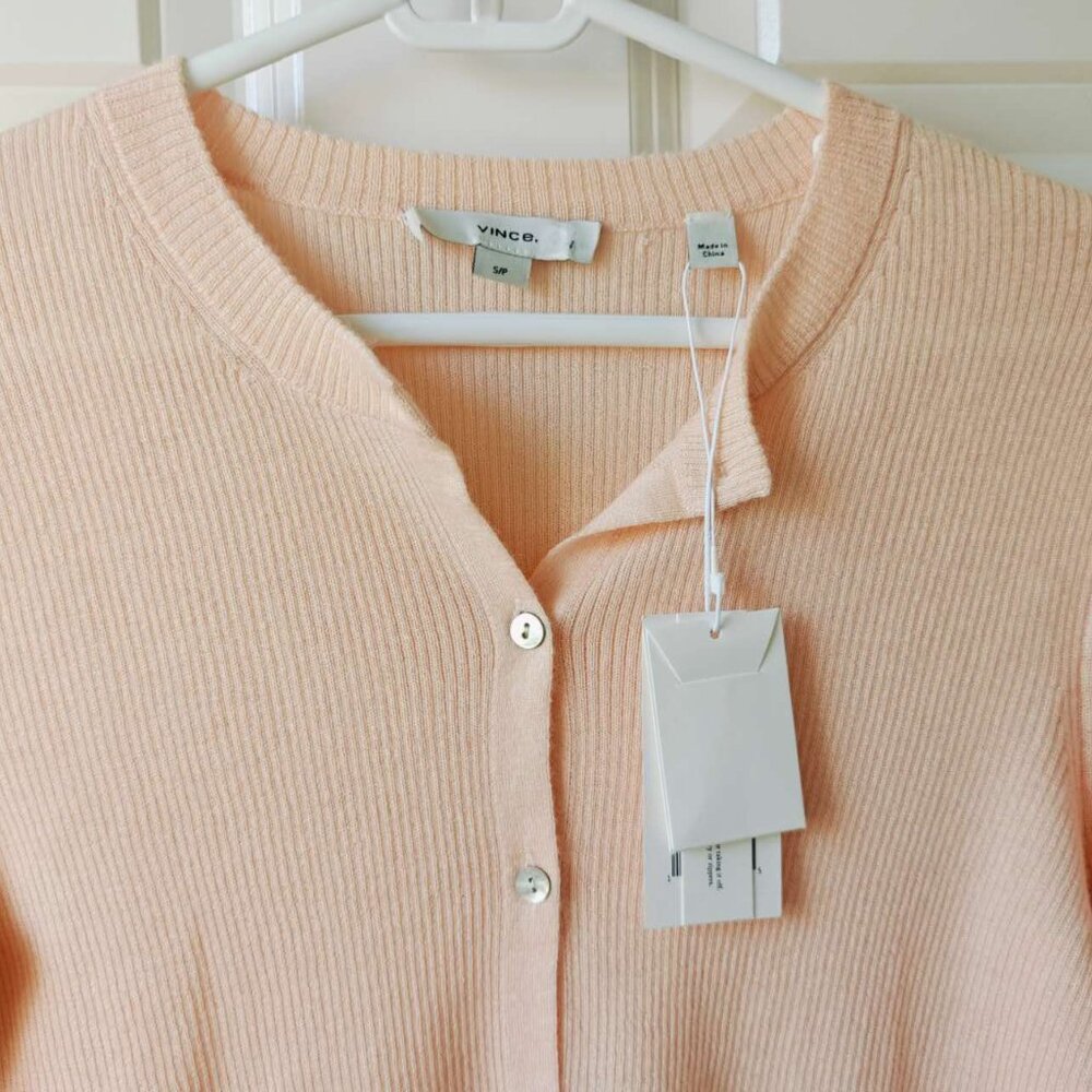 NEW Vince Ribbed Cashmere-Silk Slim Cardigan Spring classic - Picture 6 of 8